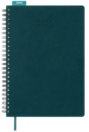 BEZEND Kalender 2027 Buchkalender 1 Woche 2 Seiten A5 (21,5 x 15,5 cm) | 12-Monate Wochenplaner (Jan - Dez 2027), Ringbuch mit PU-Leder Softcover, 100 GSM Papier, Dunkelgrün