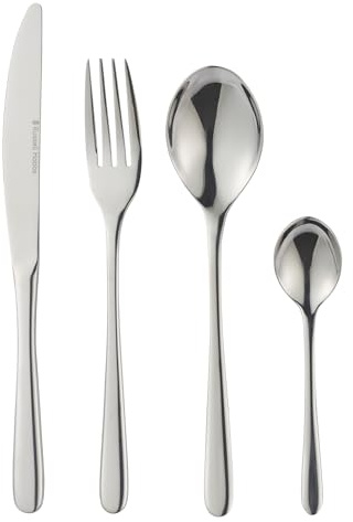 Russell Hobbs Capri 32 Piece Cutlery Set - 18/10 Stainless Steel, 8 Place Settings, Fork, Knife, Spoon, Teaspoon, Flatware, Tableware Silverware Set, Dishwasher Safe, Mirror Polished | 18/10 Stainless Steel, Mirror-Polished Finish, Dishwasher Safe, 8 Knives 8 Forks 8 Tablespoons 8 Teaspoons