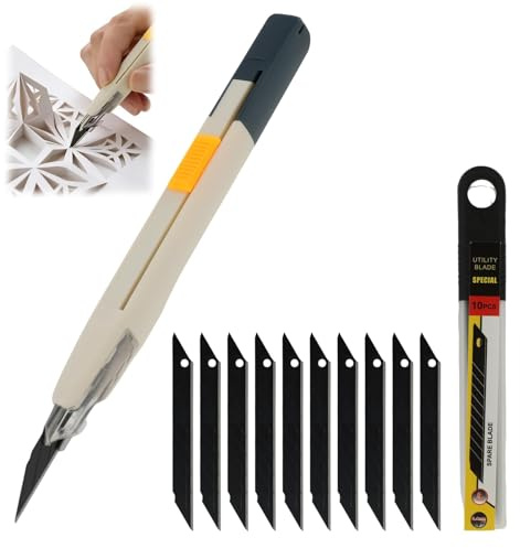 högprecisionskniv med 10 blad - 30 graders allroundskärare för konst - anti-oscillationssystem och ergonomiskt handtag för ett bekvämt och säkert grepp