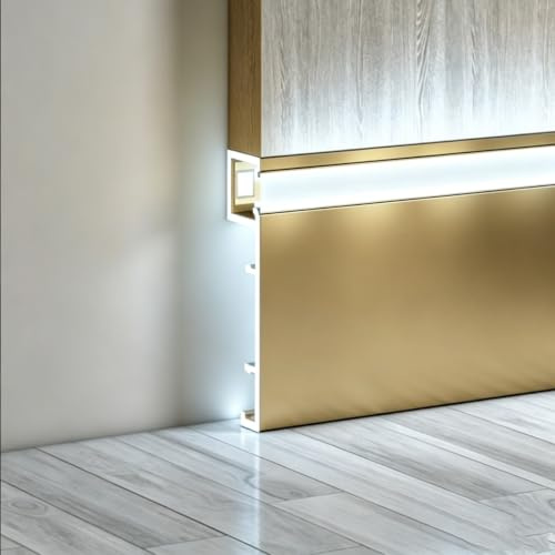 battiscopa Profilo In Alluminio Con Rivestimento Per Battiscopa A LED Da Incasso, 1 1,5 2 2,5 M Rivestimento Per Battiscopa Del Pavimento Del Soggiorno, Base Ad Incavo(1.8 m/6ft)