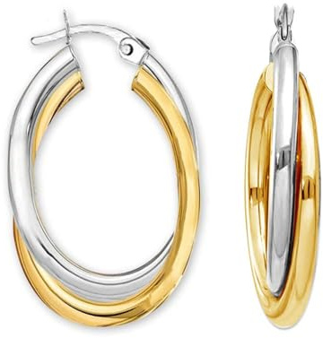 LeCalla 925 Sterling Silber Schmuck LARGE 14K Zwei-Ton Verflechtung Oval Form Click-Top Chunky Hoop Ohrringe fur Damen