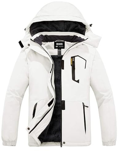 Skieer Women's Skiing Jacket Waterproof Winter Snow Coat with Detachable Hood(White,S)