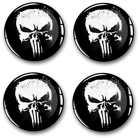 4 x Gel Aufkleber für Nabendeckel 60mm Durchmesser Felgenaufkleber Sticker für Felgen Emblem Doming für Auto Kfz Tuning Zubehör DM007 (Nr. 2 Punisher Black Glossy, Gel Aufkleber Set)