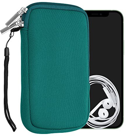 kwmobile Custodia in Neoprene con Zip per Smartphone L - 6,5 - Astuccio Portacellulare a Sacchetto con Cerniera - Borsa in petrolio