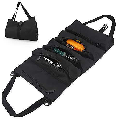 Werkzeugrolle Schraubenschlüssel, Mehrzweck Rolltasche, Autositz Aufbewahrungstasche Mit 5 Reißverschlusstaschen für Auto Motorrad Elektriker - Schwarz