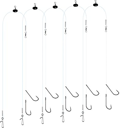 Luroad 5pcs Sea Fishing Pulley Rigs Single Hooks & Double Hooks, Pre Tied Fishing Rigs Hook Sizes 1/0, 2/0, 3/0 for Beach Casting Shore Flounder, Whiting (3/0, 5pcs Double)