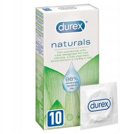 Durex Naturals Kondome aus Naturkautschuklatex mit wasserbasierter Gleitgelbeschichtung aus natürlichen Inhaltsstoffen (1 x 10 Stück)