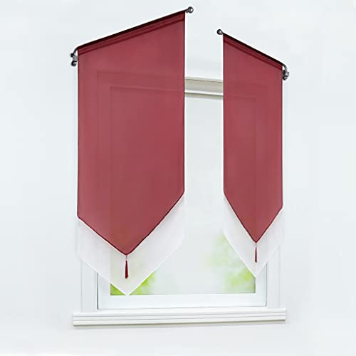 Joyswahl Scheibengardine Voile Bistrogardinen mit Quaste Panneaux Zweifarbig »Beatrix« 2-lagig Kurzstore mit Tunnelzug BxH 60x90cm Rot 1 Stück