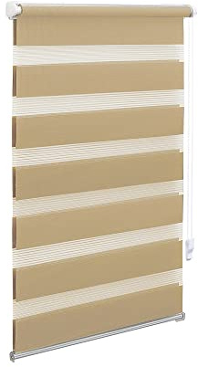 OBdeco Doppelrollo Duo Rollo Klemmfix ohne Bohren B50cm x H130cm(Stoffbreite 46 cm) Sand für Fenster lichtdurchlässig und verdunkelnd
