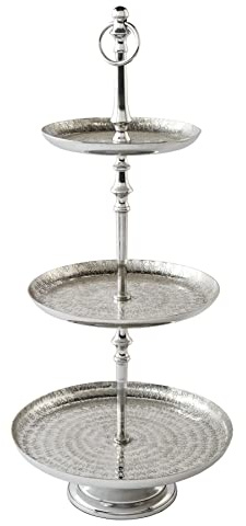 Etagere ORIENT - 65cm - silber - Metall-Aluminium-Legierung Unikat | Handgefertigt, 3 Etagen, Hammerschlag, pflegeleichte Oberfläche, Eyecatcher, Schmuckständer