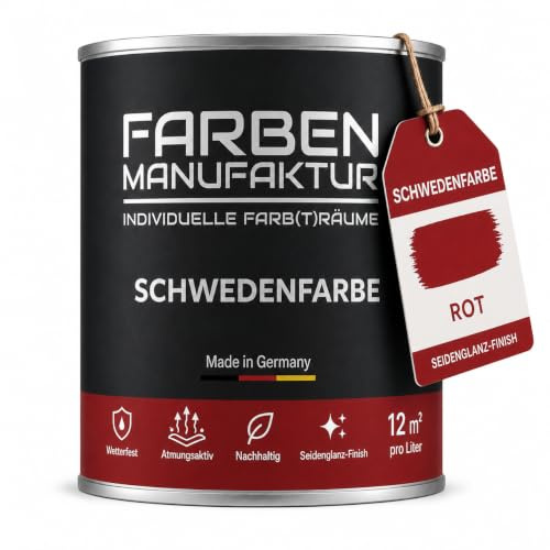 Schwedenfarbe Holzfarbe Außen Wetterfest – Holzschutzfarbe für Fassade, Gartenhaus, Zaun & Scheune – Diffusionsoffen & Nachhaltig Wetterschutzfarbe 1/2/5L, Größe: 5L, Farbe: Rot