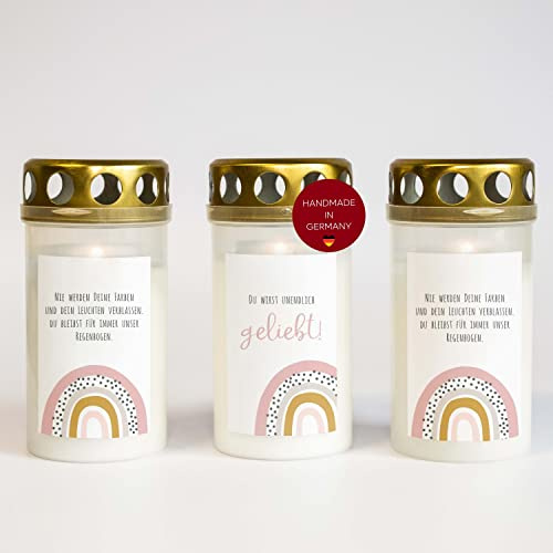 6x AUFKLEBER GRABKERZEN Mix • Trauerkerzen • Regenbogen Rosa • Sternenkind • Friedhofskerze • Motiv mit Spruch • Sticker für Grabdeko • witterungsbeständig • Größe für 3 Tage Brenndauer