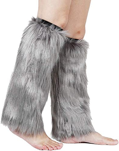 Damen Kunstpelz Plüsch Beinwärmer Flauschige Fell-Beinstulpen Fuzzy Fußabdeckung 1 Paar Beinwärmer Stulpen Legwarmers Warme Socken Stulpen Warme Abdeckung Stiefel für Damen Mädchen Overknee-Socken