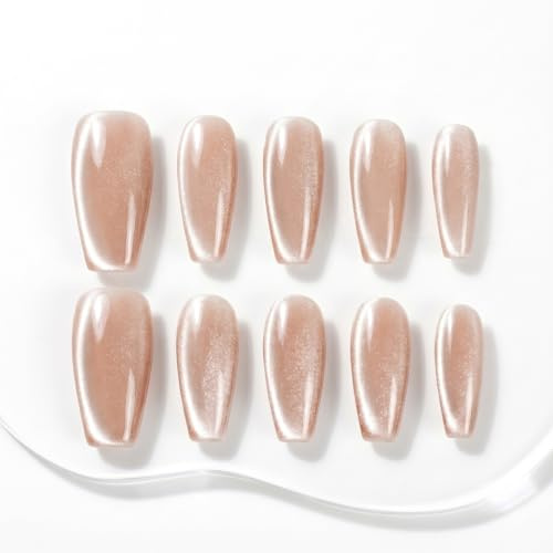 Sun&Beam Nails Handgefertigte Press-On Nails Medium Ballerina Nude (#086 S) | Nude-Rosa mit Perlglanz und feinem Schimmer, dezent edler Look im 10-teiligen Set