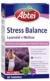 Abtei Stress Balance – mit Lavendel + Melisse - bei Stress durch mentale und körperliche Belastung - mit B-Vitaminen - glutenfrei, laktosefrei, gelatinefrei - 1 x 30 Tabletten