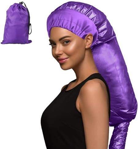 Bonnet Hair Dryer Attachment with Adjustable Headband-Large Hooded Hair Dryer Cap for Drying Fast at Home, Easy to use for Hair Styling, Curling Hair Care Fast Drying (Purple)