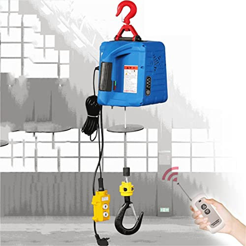 CYMYYDS Paranco Elettrico 500Kg /1102Libbre Paranco Elettrico Sopraelevato 110V/220V Paranco Elettrico con Telecomando Cablato E Wireless, Cavo in Acciaio 8M, Sistema di Pulegge Elettriche,3In1-Blue