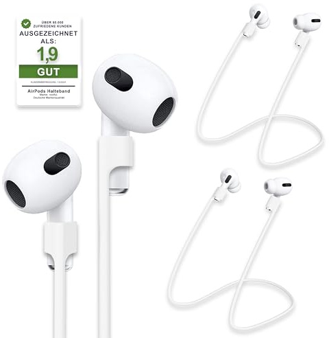 rootful.® 2X AirPods Halteband [ZUVERLÄSSIG] Halterung für Sport, Reisen UVM. - Anti-Verlust Zubehör - Straps aus weichem Silikon kompatibel mit Generation 1, 2, 3, 4 AirPods Pro 1, 2, 3