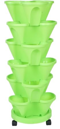 Tanant Vertikaler Blumentopf aus Kunststoff, Stapelbare Pflanztöpfe, 3 Blütentöpfe, Gartentöpfe, Kräuter-, Blumen- und Gemüsepflanzer mit Abnehmbaren Rädern für den Innen- und (Grün)