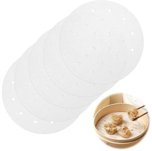 200 PCS Rond Papier à Vapeur, 20cm Papier Dimsum, Papier Parchemin Anti-Adhérent, Perforées Feuilles de Papier Cuisson, Papier Alimentaire pour Cuiseur Vapeur pour Vapeur de Bambou, Cake de Cuisine