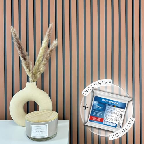 WALLCOVER Papier Peint inclus colle Rouge Rayures Noir - Terracotta Panneaux Style Scandinave Panneaux Muraux Lamelle Moderne