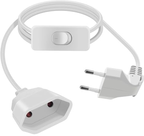 HuaLiSiJi Verlängerungskabel Eurostecker mit Schalter 2,5A 250V Verlängerungskabel Flach Eurostecker 90 Grad Kurz, für Haushaltsgeräte TV PC Computer Monitor Etc (Weiß, 1m)