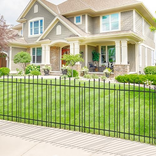 FOREHOGAR Metal Garden Fence 36 in H x 12 ft L, 6 Panels + 7 Stakes Border Dog Fence Panels Animal Barrier, No Dig Garden Fencing for Yard Patio Flower Bed Lawn Outdoor, Arch Black
