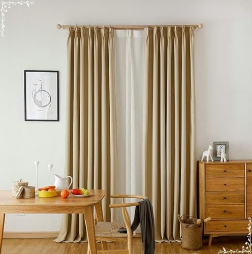 Beydodo Vorhänge 2er Set mit Haken, Gardinen Küche Halbtransparent Leinenoptik Nordisch Einfarbig 107x115CM Gardinen Vorhänge Aprikose Schlafzimmer Wohnzimmer