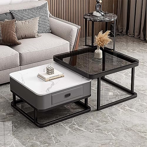 Couchtisch Gold 2er-Set Couchtisch aus Glas mit Metallrahmen Couchtische für Wohnzimmer Quadratischer Couchtisch mit Stauraum Modernes Design Zuhause Einfache Montage für Wohnzimmer Büro (Fa