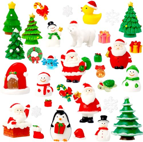 Bbiamsleep 40 Stück Mini-Weihnachtsfiguren Weihnachten Miniatur-Ornamente Mini Harz Weihnachtsfiguren Mini Weihnachtsfiguren Schneekugel Figuren für Feengarten Schneekugeln Weihnachten Dorf Dekor