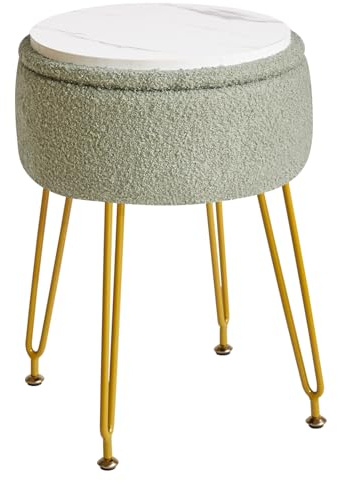 IBUYKE Samt Lagerung Fußstütze Hocker Ottoman, Make-up Eitelkeits Beistelltisch mit Abnehmbarer Abdeckung, goldene Stahlbeine, Couchtisch Top Cover, Hellgrün WBD010D