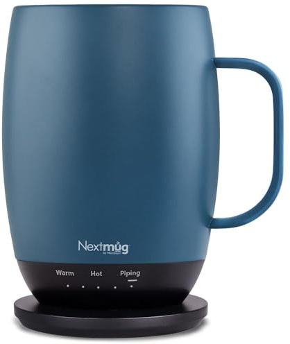 Nextmug Plus (Slate Blue - 18 oz.) Temperature-Controlled, Self-Heating Mug – No App, Long-Lasting Battery for Work & Study, Great Gift for Coffee Lovers