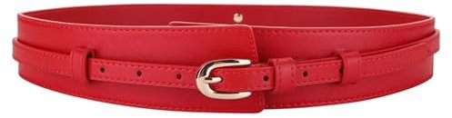 LYHYDMA Dekorative Gürtel Breiter Kummerbund for Damen, schwarzer Taillenkorsettgürtel, Dame, lässiger Rock, Knöpfe, dekorativer Bund, abnehmbarer Gürtel aus PU-Leder(Red)
