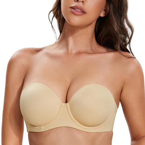 Deyllo Femme Soutien Gorge sans Bretelles avec Armature Invisible Multiway Rembourré sans Coutures Comfit Chair 105D