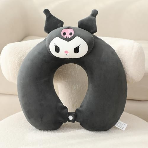 Roffatide Cartoon Kuromi U-Shape Collo Cuscino Ricamo Peluche Cuscini di Viaggio per Memory Foam Collo Cuscino Dormire Natale e Compleanno Regalo