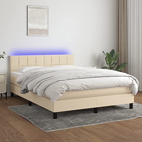 Juroupi Boxspringbett mit Matratze & LED Bett Mit Bettkasten Bett Boxspringbett Betten Boxspringbett Mit Matratze Creme 140x200 cm Stoff - 3133162