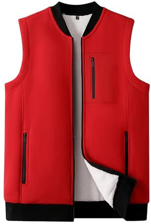 SRZYMJ Weste Herren Rot Herren Winter Weste Warm Gefüttert Outdoor Herrenweste Wasserabweißende Jacke Ärmellos Winddicht Weste Herren Übergangsjacke Herren Lang Reitweste Herren 4XL