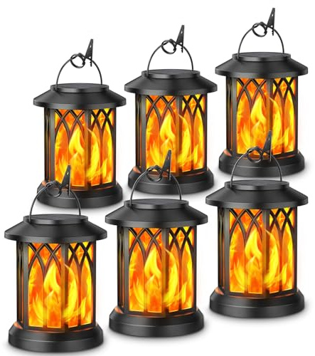 KOOPER 6 Pack Solar Lantern Outdoor Lights, Upgraded Flickering Flame Solar Lanterns Outdoor Waterproof, Auto ON/Off Lanterns Decorative Outdoor, Hanging Lantern for Yard Patio LawnTable Garden Decor