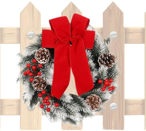 Corona di Natale per porta di Natale artificiale da appendere, decorazione per la barriera corallina di Natale | corone natalizie con aghi di pino e bacche rosse, corona per porta albero