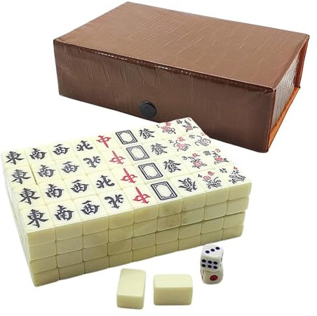 Jeu de Mahjong | Mahjong Antique Travel Mahjong Portable avec 144 pièces Mahjong + 2 Cartes Rechange, Ensemble Mahjong Chinois Mahjong Jeu avec Étui en Cuir Archaïsant, Jeu pour Jeux Famille