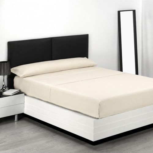Sábanas 105x190 - Juego de Sábanas 3 Piezas - 100% Microfibra Suave y Transpirable - Sábana Bajera Ajustable, Encimera y Funda Almohada - Ropa de Cama Lisa y Elegante (Crema)