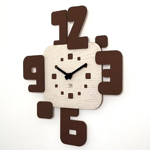 DEKORI - Orologio da Parete Moderno in Legno, Design Minimal a Numeri Grandi 43x48 cm - Artigianale 100% Made in Italy - Silenzioso, Ideale per Casa e Ufficio - Idea Regalo - (Legno Vivo)