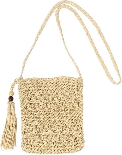 Pcone Kon Strohtaschen Damen Sommer, Gehäkelte Tasche für Täglichen Gebrauch, Leichte Häkeltasche für Strand, Reisen und Soziale Anlässe, Strohtasche für Frauen