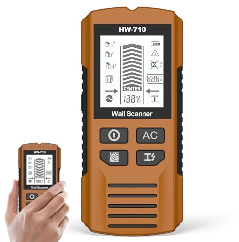 Multifunktionaler Handheld Metall und Wand Detektor, Leitungssucher Ortungsgerät 5 in 1 Wandscanner-Detektor Bolzendetektor mit LCD Anzeige, Multifunktionaler Detektor für Metall, Kabel (Gelb)