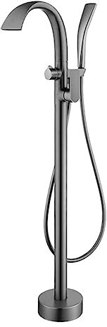 Robinets cascade de salle de bain pour baignoire autoportante mitigeur monotrou avec bec rotatif à 360°, gris