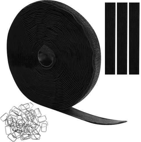 10m x 2cm Schwarz Klettband kabelbinder mit 100 Schnalle,Freie Schnittlänge Klett Kabelbinder,Klettband Rolle mit Metallschnalle und Kunststoffschnalle