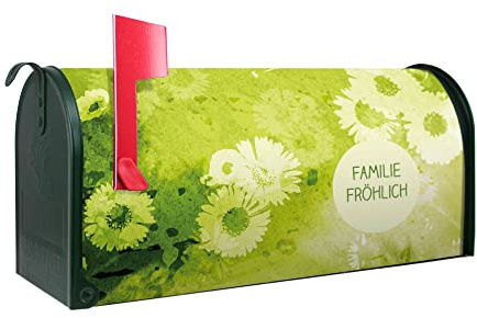 banjado® Amerikanischer Briefkasten - US Mailbox/Letterbox mit Motiv Kamille Grün 51x22x17cm - Postkasten Stahl aus Amerika – Briefkasten amerikanisch grün pulverbeschichtet