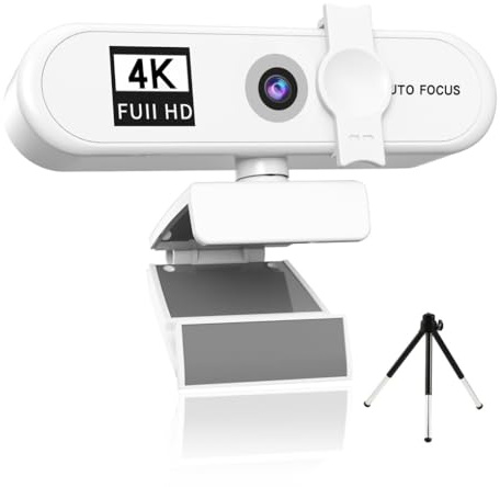 mophrati Ordinateur Webcam Autofocus HD USB Réunion Réglable PC Caméra Filaire Remplacement Web Cam Caméscope Diffusion en Direct, Blanche, 4K