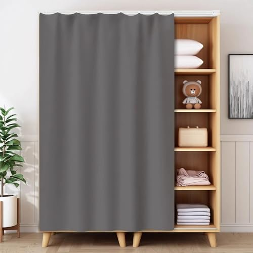 YSPZDQ Stanzfrei Schrank Vorhang, Wasserdicht Verdunkelung Vorhang für Schrank, Dicker Schrankvorhang zum Schieben, Regal Vorhang für Küche & Fenster(Gray,100X200cm)