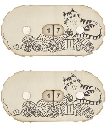 OLYCRAFT 2pcs Cute Kitten Crochet Stitch Counter Knitting Stitching Row Counters MDF Knitting Counters Crocheting Counter Tool for Home Travel Sewing Stitching Sweater Craft Presents